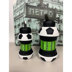 1X 550ml Soccer Collapsible Silicone Water Bottle BPA Free